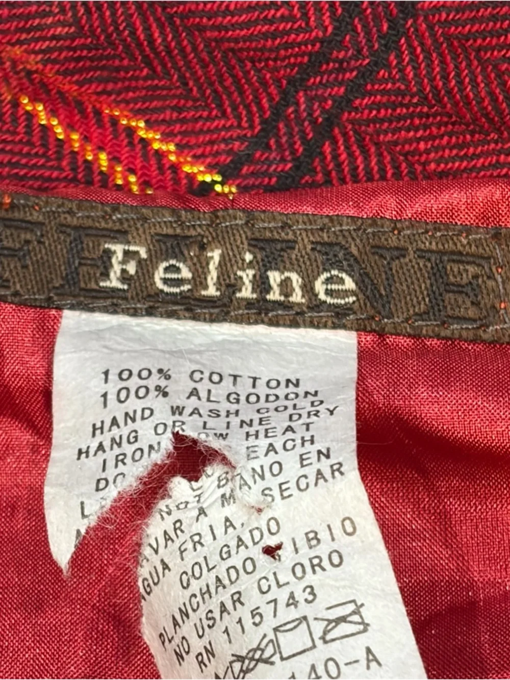 Feline Red Gold Plaid Cropped Full Zip Jacket Detachable Hood Junior Size Large - Picture 10 of 16